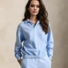 Custom Women's 400 GSM Polo-Collar Blue Sweatshirt Custom Women's 400 GSM Polo-Collar Blue Sweatshirt