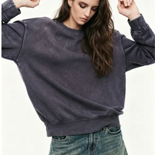 Custom Women's Heavyweight Fleece 500 GSM Rhinestones Oversized Dark Purple Sweatshirt