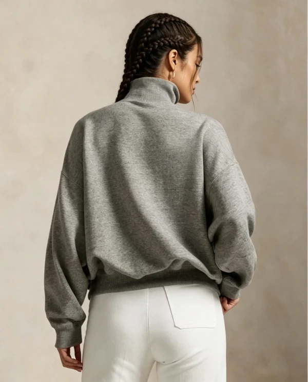 Custom Women's Cotton Stand-Collar Slate Grey Sweatshirt - view 2 Custom Women's Cotton Stand-Collar Slate Grey Sweatshirt - view 2