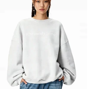 Custom Women's Organic Cotton Puff Printed Crewneck Oversized Grey Sweatshirt