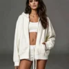 Custom Women's French Terry 400 GSM Full Zip Oversized White Sweatshirt Custom Women's French Terry 400 GSM Full Zip Oversized White Sweatshirt