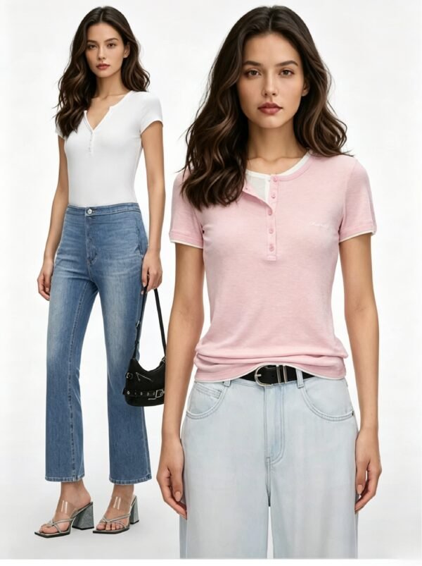 Custom Women's Slub Cotton Henley T-Shirt