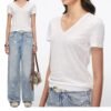 Custom Women's Slub Cotton V-Neck Short-Sleeve Off-White T-Shirt Custom Women's Slub Cotton V-Neck Short-Sleeve Off-White T-Shirt