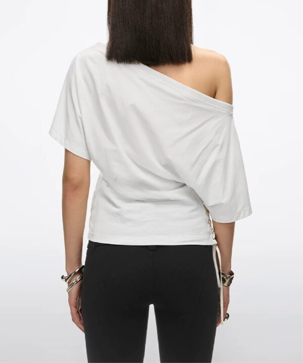 Custom Women's Organic Cotton Off Shoulder Short-Sleeve Loose Fit T-Shirt - view 2