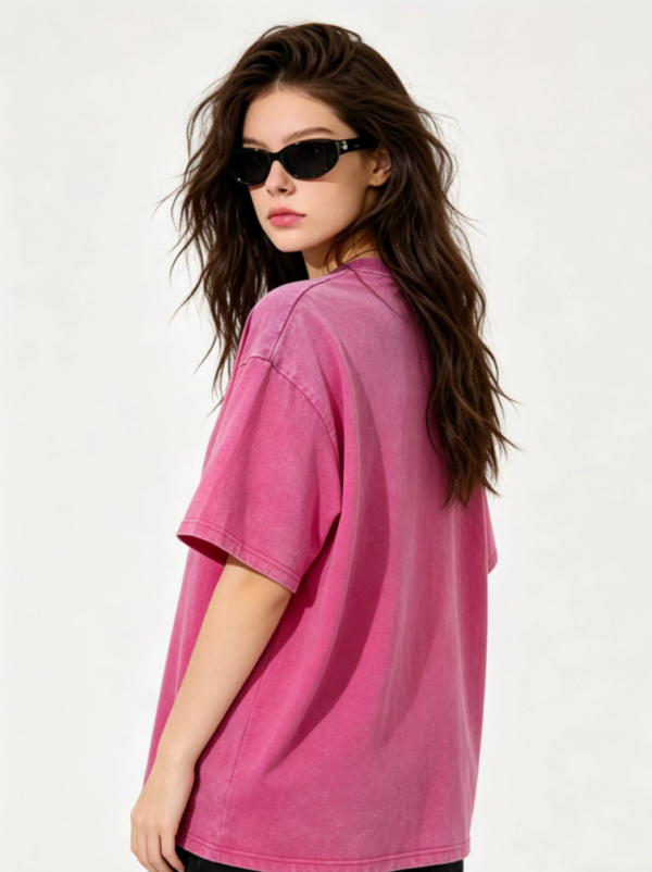 Custom Women's Cotton 240 GSM Acid Wash Distressed Pink T-Shirt - view 2