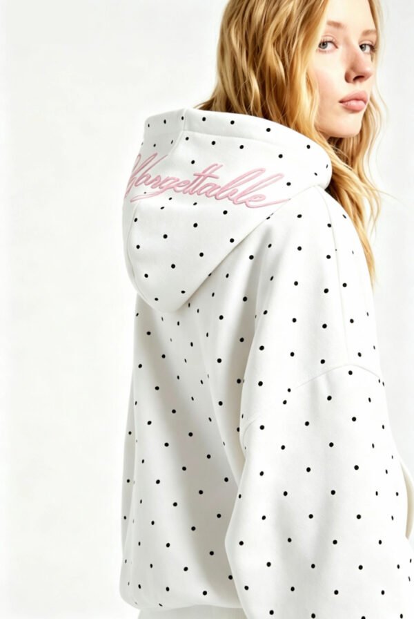 Custom Women's White Polka-Dot Print Oversized Hoodie - view 2 Custom Women's White Polka-Dot Print Oversized Hoodie - view 2