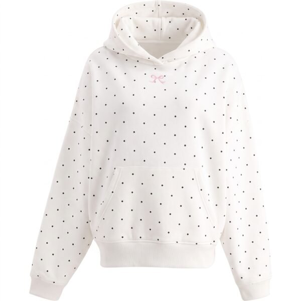 Custom Women's White Polka-Dot Print Oversized Hoodie - view 3 Custom Women's White Polka-Dot Print Oversized Hoodie - view 3