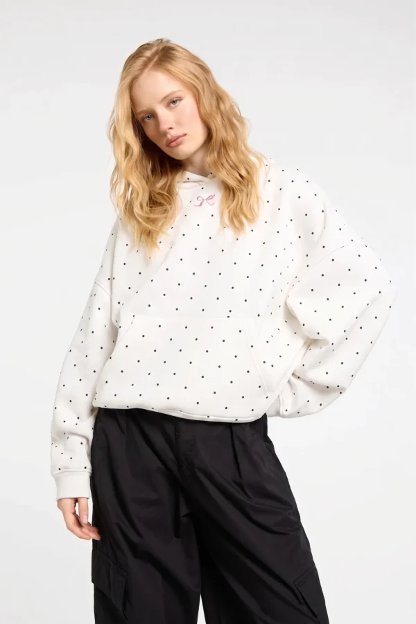 Custom Women's White Polka-Dot Print Oversized Hoodie Custom Women's White Polka-Dot Print Oversized Hoodie