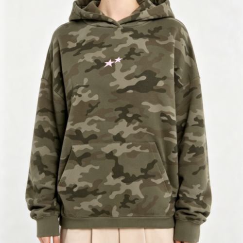 Custom Women's Olive Camouflage Print Oversized Hoodie