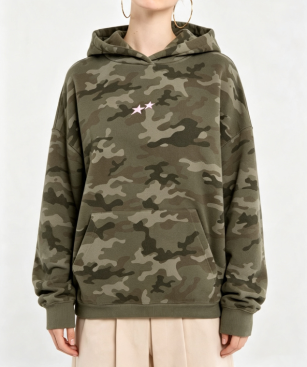 Custom Women's Olive Camouflage Print Oversized Hoodie