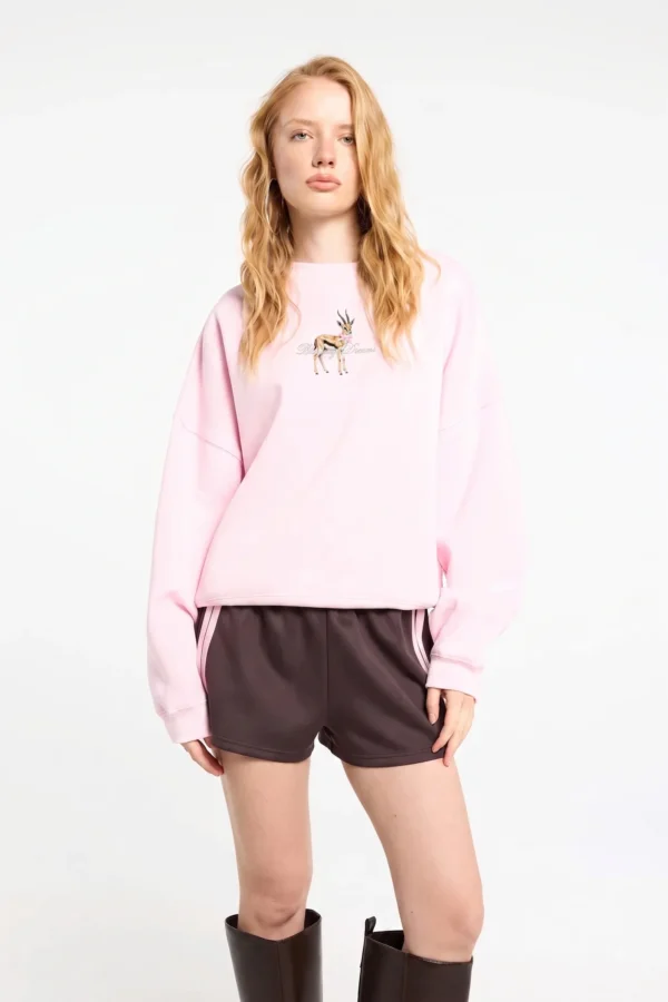 Custom Women's Digital Graphic Print Pink Crew-Neck Sweatshirt Custom Women's Digital Graphic Print Pink Crew-Neck Sweatshirt