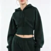 Custom Women's Forest Green Cropped Full-Zip Hoodie Custom Women's Forest Green Cropped Full-Zip Hoodie