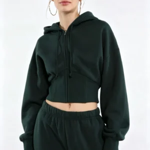 Custom Women's Forest Green Cropped Full-Zip Hoodie