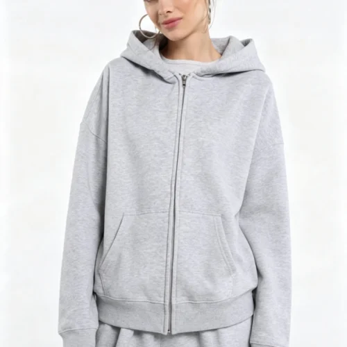Custom Women's Light Heather Grey Full-Zip Hoodie