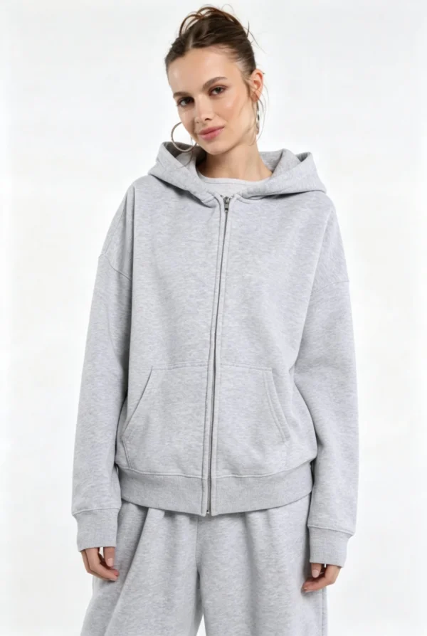Custom Women's Light Heather Grey Full-Zip Hoodie