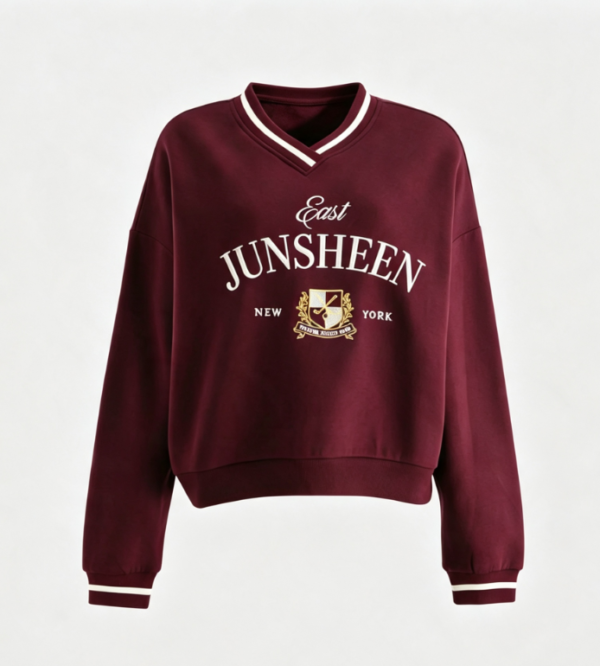 Custom Women's Burgundy V-Neck Graphic Print Sweatshirt - view 3 Custom Women's Burgundy V-Neck Graphic Print Sweatshirt - view 3