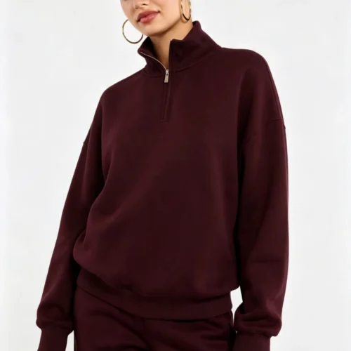 Custom Women's Burgundy Half-Zip Stand-Collar Sweatshirt