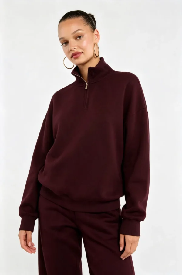 Custom Women's Burgundy Half-Zip Stand-Collar Sweatshirt Custom Women's Burgundy Half-Zip Stand-Collar Sweatshirt