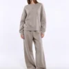 Custom Women's Solid Brown Oversized Crew-Neck Sweatshirt